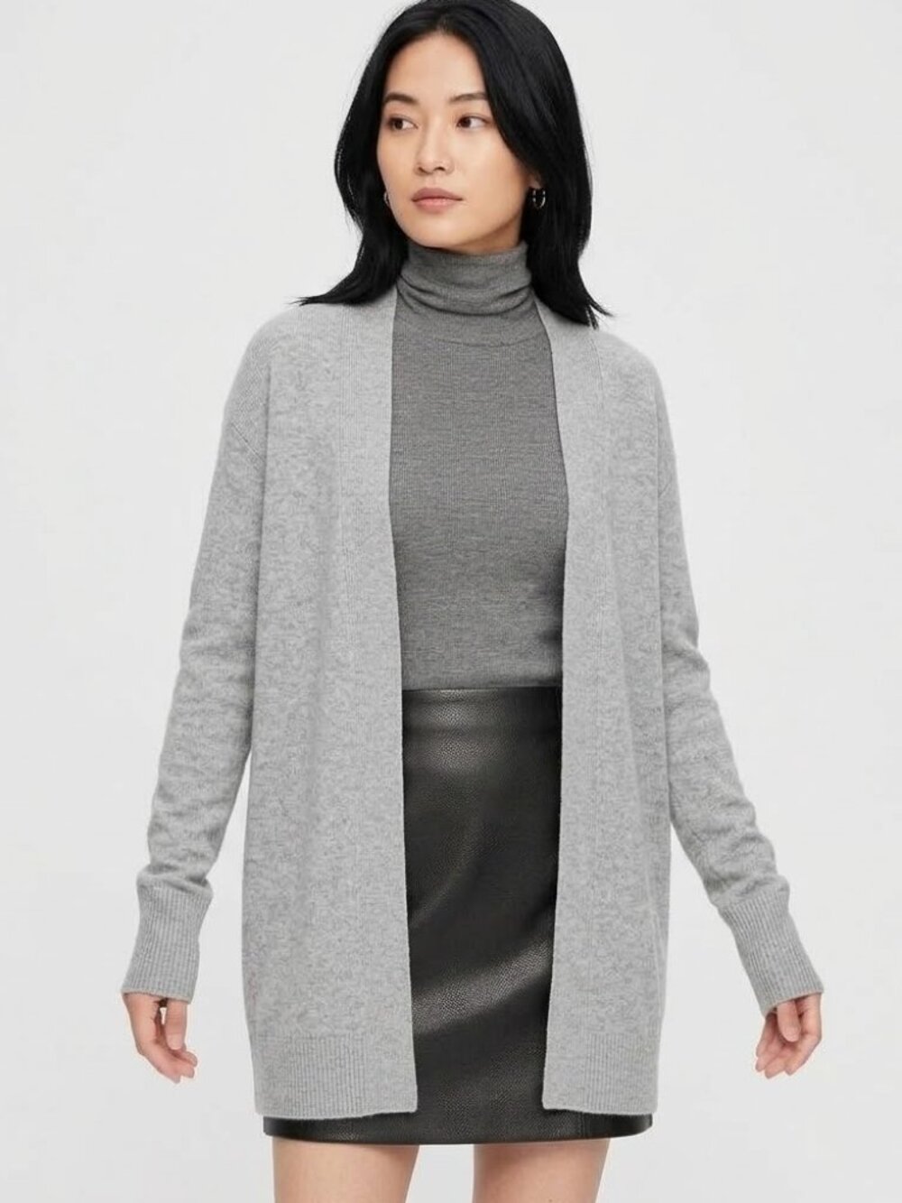 NWT Theory Analiese in Gray Husky Soft Cashmere Long Cardigan Sweater P XS